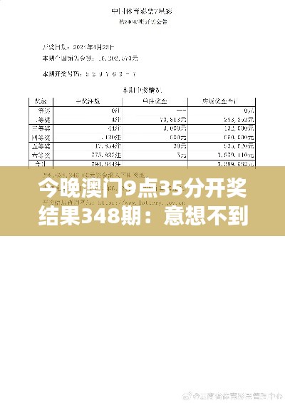 今晚澳门9点35分开奖结果348期：意想不到的结果令人惊叹