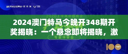 2024澳门特马今晚开348期开奖揭晓：一个悬念即将揭晓，激动人心