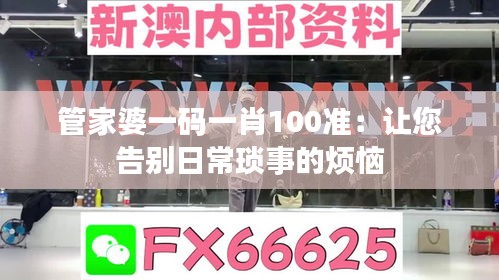 管家婆一码一肖100准：让您告别日常琐事的烦恼