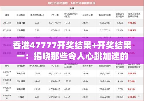 香港47777开奖结果+开奖结果一：揭晓那些令人心跳加速的大奖时刻