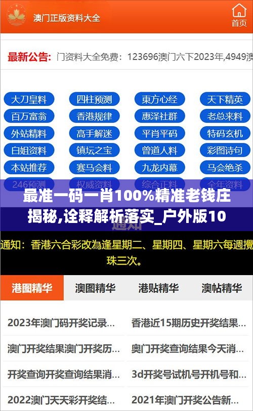 最准一码一肖100%精准老钱庄揭秘,诠释解析落实_户外版10.418