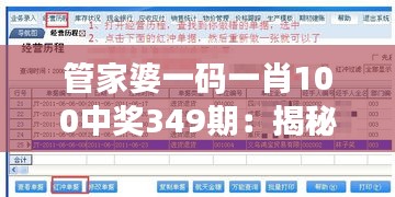 管家婆一码一肖100中奖349期：揭秘成功的投注策略