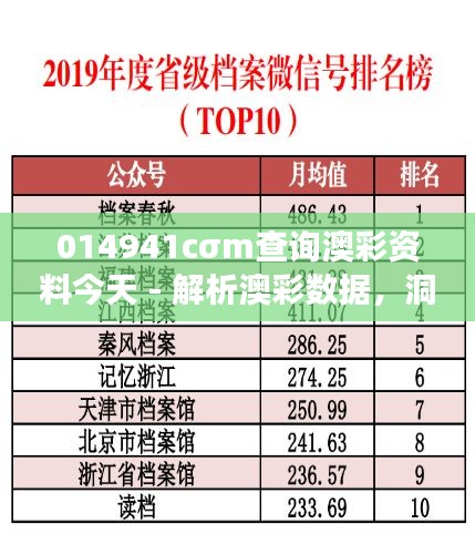 014941cσm查询澳彩资料今天 - 解析澳彩数据，洞察今日走势＂