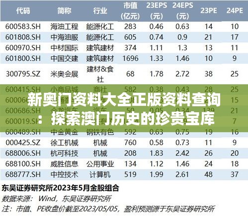 新奥门资料大全正版资料查询：探索澳门历史的珍贵宝库