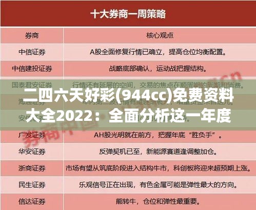 二四六天好彩(944cc)免费资料大全2022：全面分析这一年度的宝典如何为彩民带来实质助益