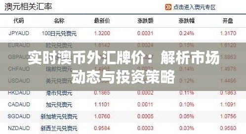 实时澳币外汇牌价：解析市场动态与投资策略