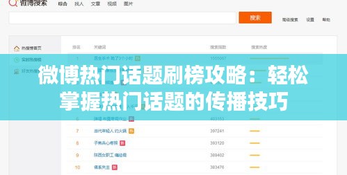 微博热门话题刷榜攻略：轻松掌握热门话题的传播技巧