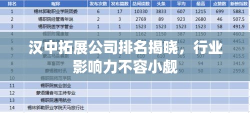 汉中拓展公司排名揭晓，行业影响力不容小觑