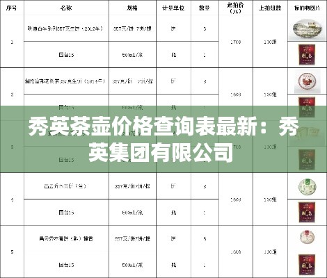 秀英茶壶价格查询表最新：秀英集团有限公司 