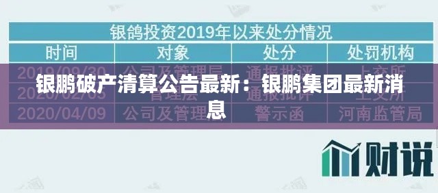 银鹏破产清算公告最新：银鹏集团最新消息 