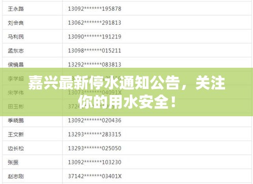 嘉兴最新停水通知公告，关注你的用水安全！