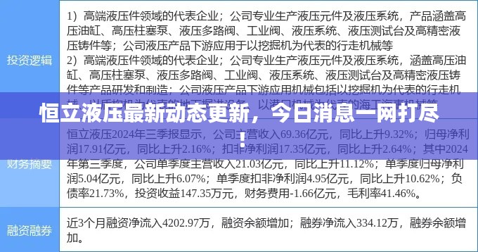 恒立液压最新动态更新，今日消息一网打尽！