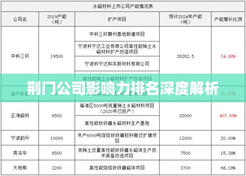 荆门公司影响力排名深度解析