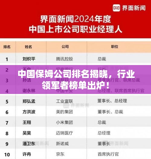 中国保姆公司排名揭晓，行业领军者榜单出炉！