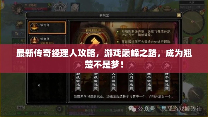 最新传奇经理人攻略，游戏巅峰之路，成为翘楚不是梦！