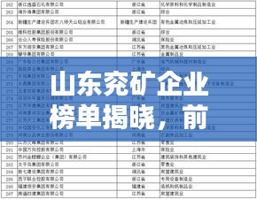 山东兖矿企业榜单揭晓，前十名排名及企业概览