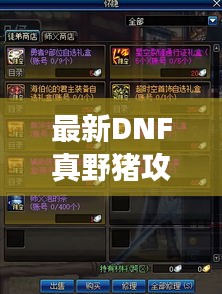 最新DNF真野猪攻略，高效打法助你轻松通关！